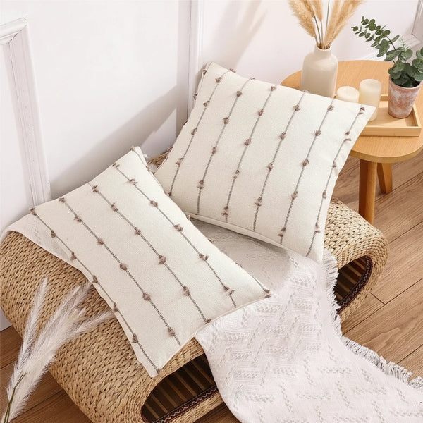 Boho-Stil Kissenbezug – Kreativer Leinenbezug für Wohn- und Raumdekoration, quadratisch