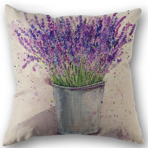 Lavendel Blumen Kissenbezug 45x45 cm – Leinen Dekokissen für Hochzeit & Zuhause (einseitig bedruckt)