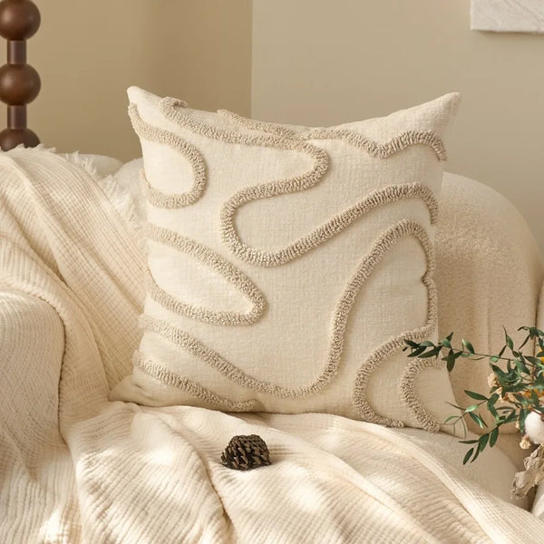 Boho-Kissenbezug 45×45 cm – Waschbarer Bezug in Leinenoptik