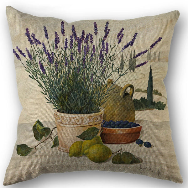 Lavendel Blumen Kissenbezug 45x45 cm – Leinen Dekokissen für Hochzeit & Zuhause (einseitig bedruckt)