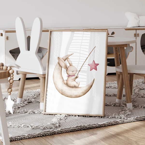 Hasen im Heißluftballon – 3-teilige Wandkunst für Kinderzimmer & Spielzimmer