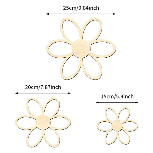 Hölzerne Gänseblümchen Wandaufkleber – 5 Stück, wiederverwendbar