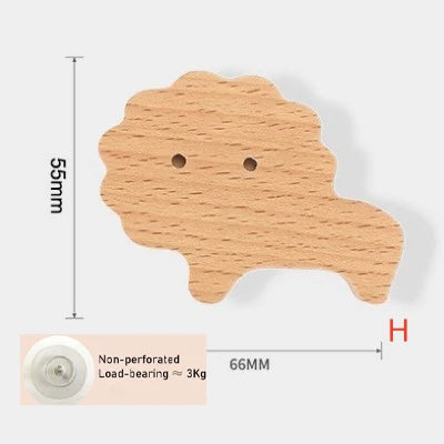 Niedlicher Tier-Holzhaken aus Buchenholz – Selbstklebender Wand- & Türhaken