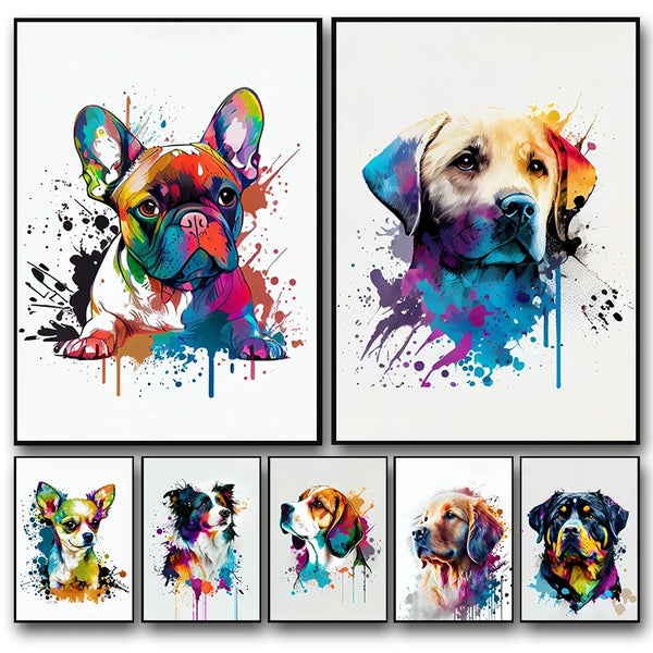 Graffiti Hund Leinwand Poster – Golden Retriever, Border Collie, Französische Bulldogge Wandkunst