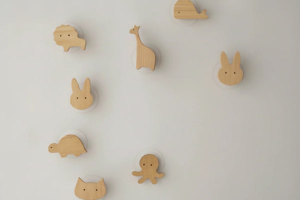 Niedlicher Tier-Holzhaken aus Buchenholz – Selbstklebender Wand- & Türhaken
