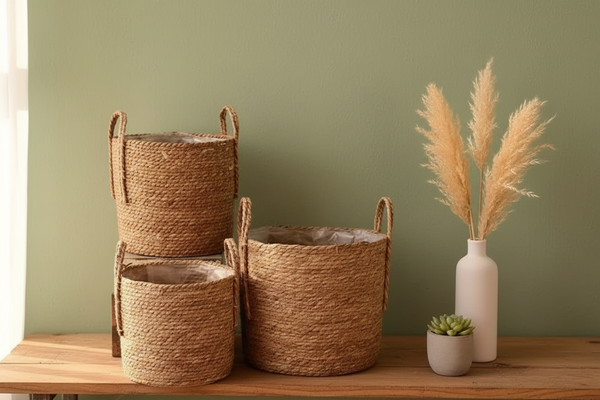 Geflochtener Strohkorb – Großer Blumentopf & Nordischer Seegras Aufbewahrungskorb