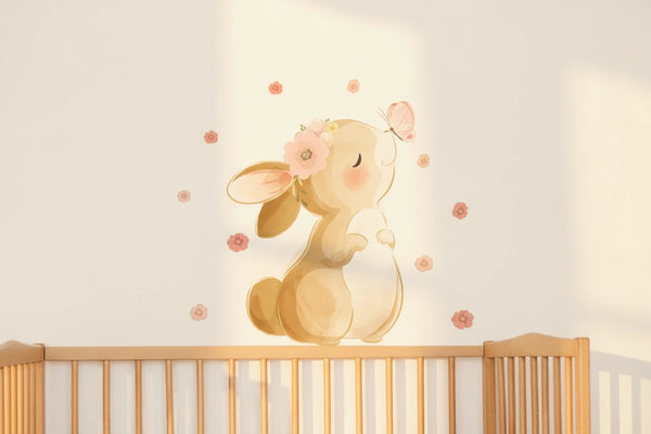 Wandaufkleber Kaninchen & Blumen – Liebevolle Kinderzimmer- & Wohnraumdekoration