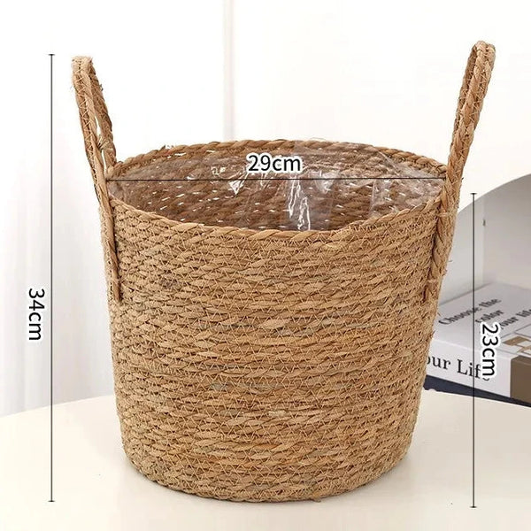 Geflochtener Strohkorb – Großer Blumentopf & Nordischer Seegras Aufbewahrungskorb