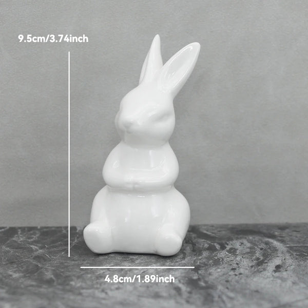 Keramik Kaninchenfigur im Kawaii-Stil – Nordische Tierdeko für Wohnraum, Garten & Ostern