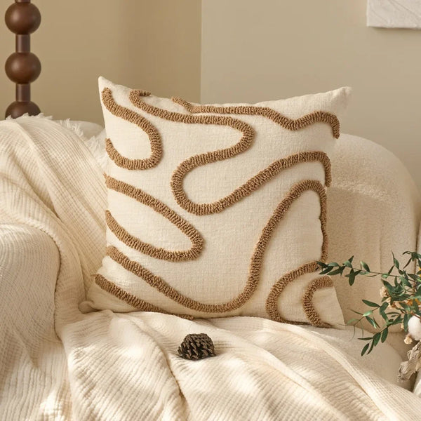 Boho-Kissenbezug 45×45 cm – Waschbarer Bezug in Leinenoptik