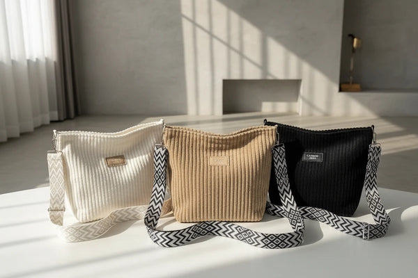 Lässige Cord-Umhängetasche für Damen – Große modische Tasche