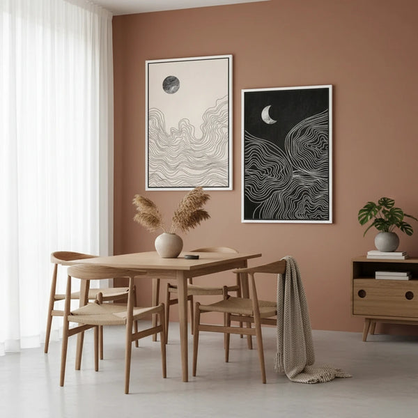Abstrakte Boho Linienkunst – Sonnen Mond Bild