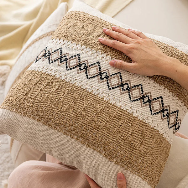 Boho Baumwoll-Leinen Kissenbezug – Geometrisches Muster für Sofa & Zuhause