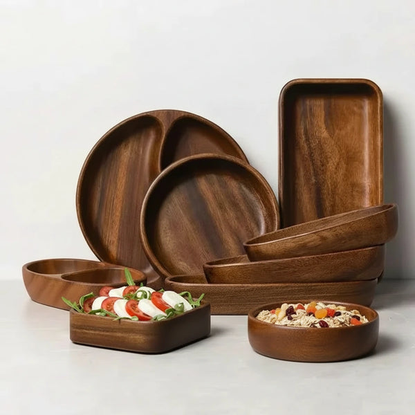 Akazienholz Tablett – Schale, Serviertablett für Snacks, Nüsse & Dessert
