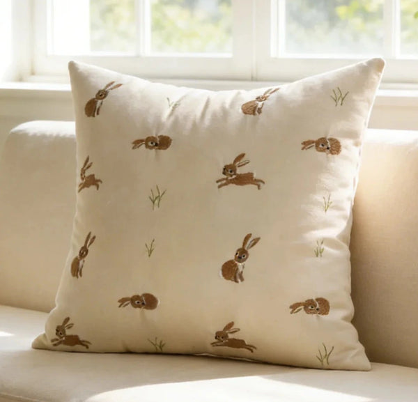 Frühlings-Ostern-Dekor-Kissenbezug, 45 x 45 cm, 30 x 50 cm, 3D-gesticktes Hasen-Design auf weichem Baumwollleinen für Wohnzimmer und Schlafzimmer