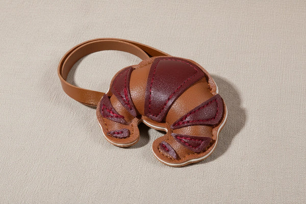Handgemachter Croissant Schlüsselanhänger aus Leder - Taschenanhänger