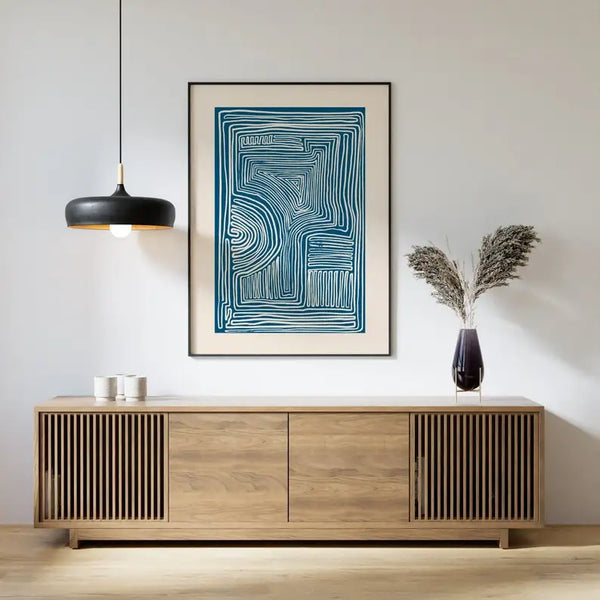 Minimalistische Wanddekoration – Blauer Line-Art-Druck als Mid-Century Leinwandposter