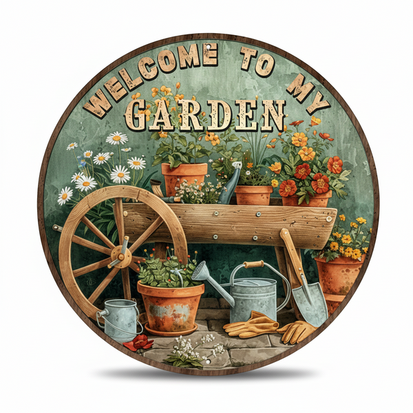 Vintage „Welcome to My Garden“ Metallschild – Rundes Aluminiumschild für Innen & Außen