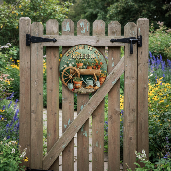 Vintage „Welcome to My Garden“ Metallschild – Rundes Aluminiumschild für Innen & Außen
