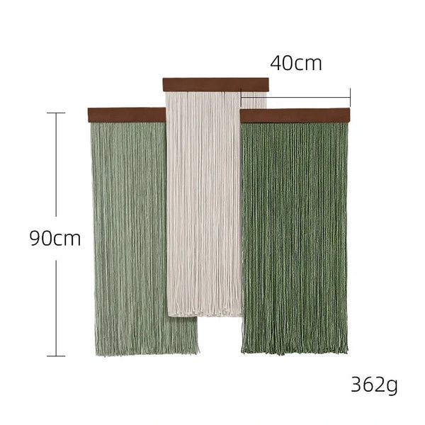 Boho Wanddeko aus Holz – Baumwoll-Tapisserie mit Quasten