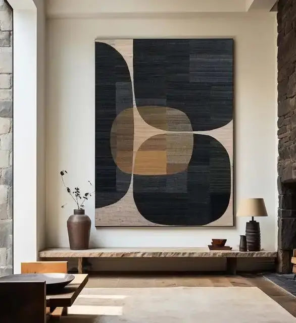 Minimalistische abstrakte Wandkunst – Strukturiertes Leinwandbild in Braun & Schwarz