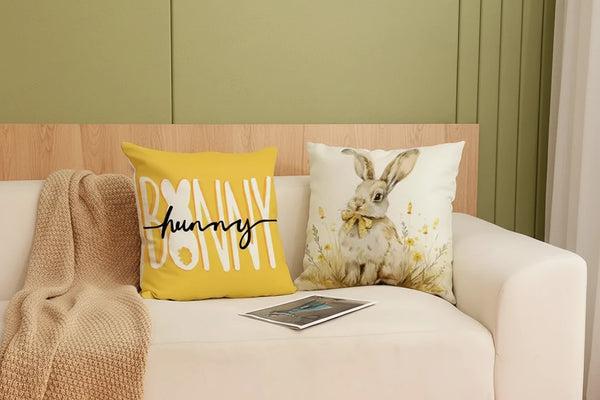 Oster-Kissenbezüge 45 × 45 cm – 4er-Set mit Hasenmotiv & Frühlingsdesign