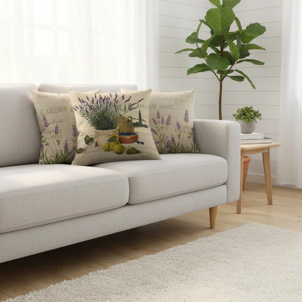 Lavendel Blumen Kissenbezug 45x45 cm – Leinen Dekokissen für Hochzeit & Zuhause (einseitig bedruckt)