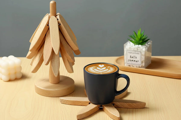 4-teilige Bambus Holz Untersetzer – Baum Design, hitzebeständig & rutschfest