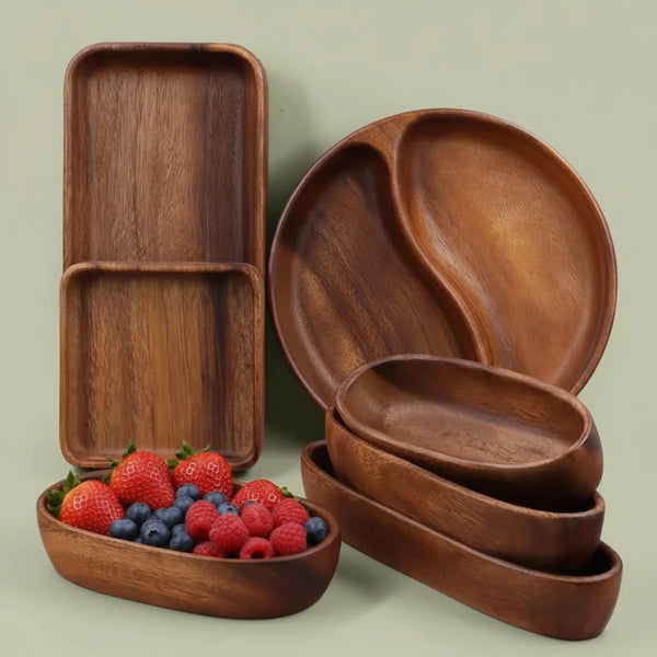 Akazienholz Tablett – Schale, Serviertablett für Snacks, Nüsse & Dessert
