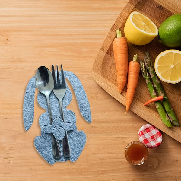 Osterhasen-Besteckhalter aus Filz – 12er Set für festliche Tischdekoration