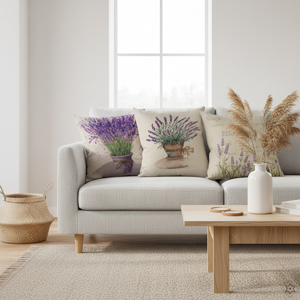 Lavendel Blumen Kissenbezug 45x45 cm – Leinen Dekokissen für Hochzeit & Zuhause (einseitig bedruckt)