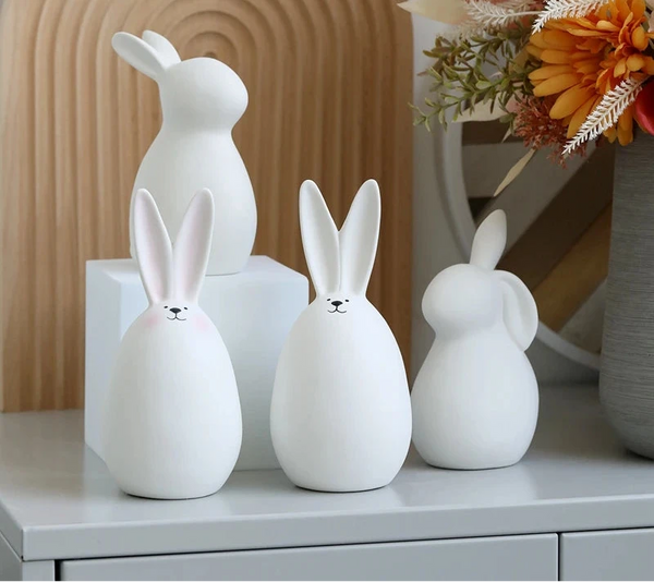 Keramik Kaninchenfigur im Kawaii-Stil – Nordische Tierdeko für Wohnraum, Garten & Ostern