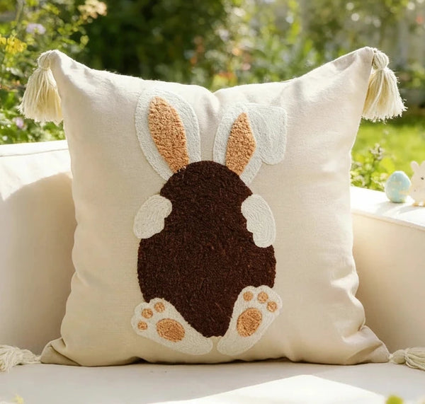 Frühlings-Ostern-Dekor-Kissenbezug, 45 x 45 cm, 30 x 50 cm, 3D-gesticktes Hasen-Design auf weichem Baumwollleinen für Wohnzimmer und Schlafzimmer