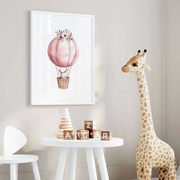 Hasen im Heißluftballon – 3-teilige Wandkunst für Kinderzimmer & Spielzimmer