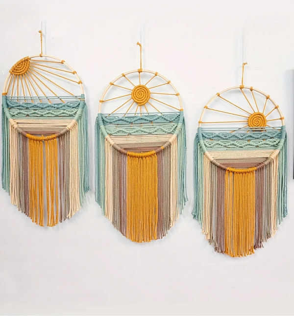 Makramee Traumfänger im Boho-Stil – Regenbogen & Sonne Wanddeko für Kinderzimmer