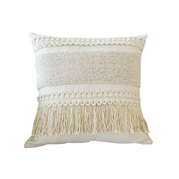 Kissenbezug aus Baumwolle & Leinen – Bauernhaus Stil mit Quasten