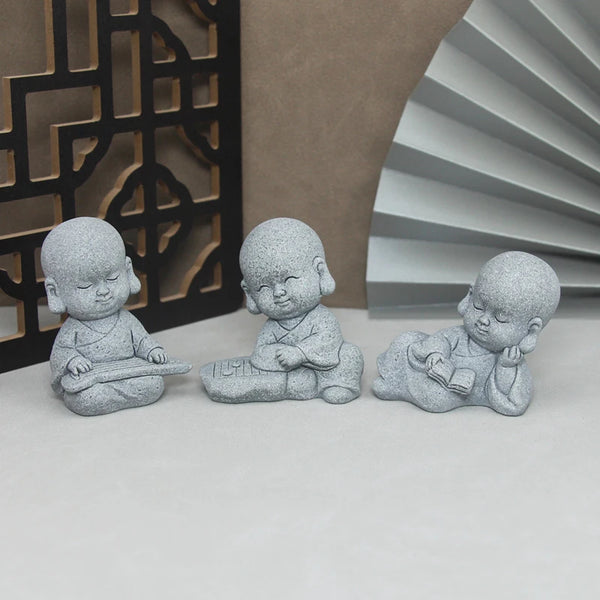 Buddha Steinstatue – Kleine buddhistische Mönche für Zen-Garten & Dekoration