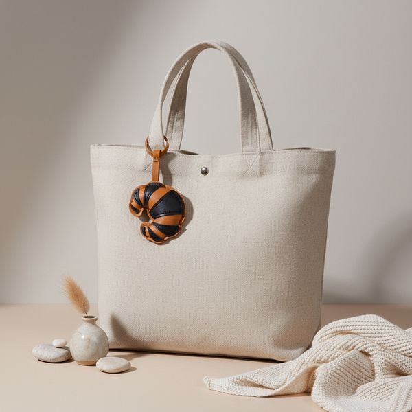 Handgemachter Croissant Schlüsselanhänger aus Leder - Taschenanhänger