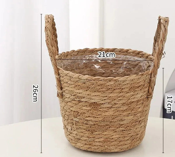 Geflochtener Strohkorb – Großer Blumentopf & Nordischer Seegras Aufbewahrungskorb