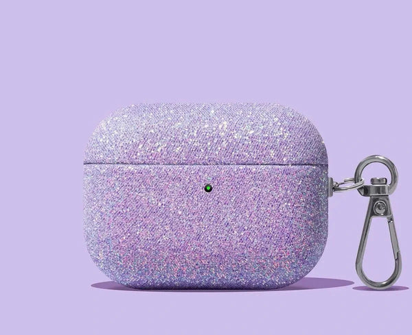 AirPods Hülle mit Glitzer-Stoff – Schutzhülle mit Metallhaken für AirPods Pro & AirPods 1–4