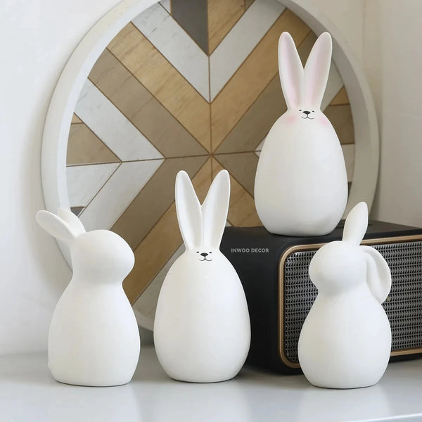 Keramik Kaninchenfigur im Kawaii-Stil – Nordische Tierdeko für Wohnraum, Garten & Ostern