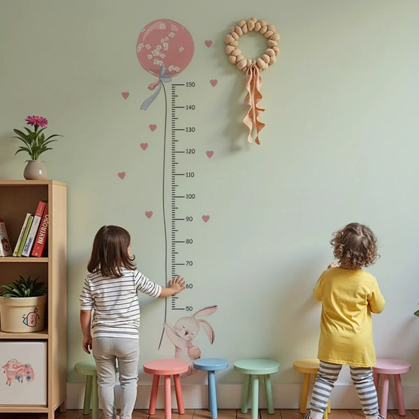 Hasen Wachstumstabelle Wandaufkleber – Messlineal in Pastellrosa fürs Kinderzimmer