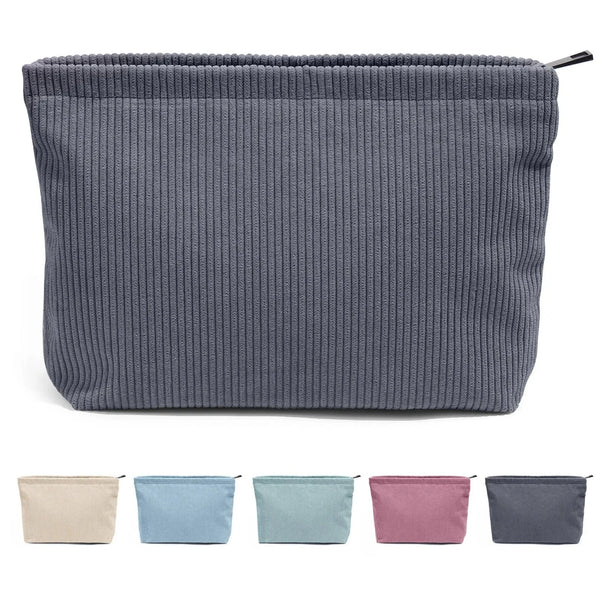 Cord Make-up-Tasche mit großem Reißverschluss – Reise-Kosmetik-Organizer für Damen
