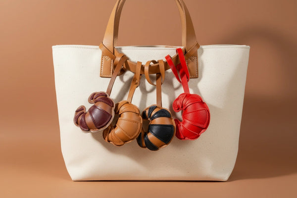 Handgemachter Croissant Schlüsselanhänger aus Leder - Taschenanhänger