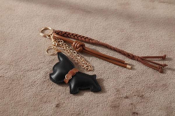 Französische Bulldogge Leder Schlüsselanhänger - kreativer Anhänger für Taschen, Schlüssel & Accessoires