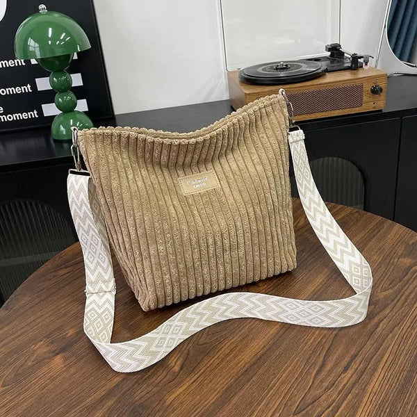 Lässige Cord-Umhängetasche für Damen – Große modische Tasche