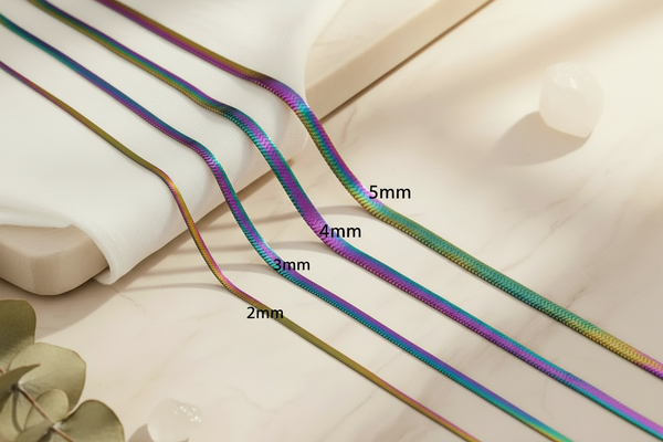 3 mm flache Schlangenkette aus Edelstahl – Gold, Silber, Roségold, Schwarz oder Rainbow