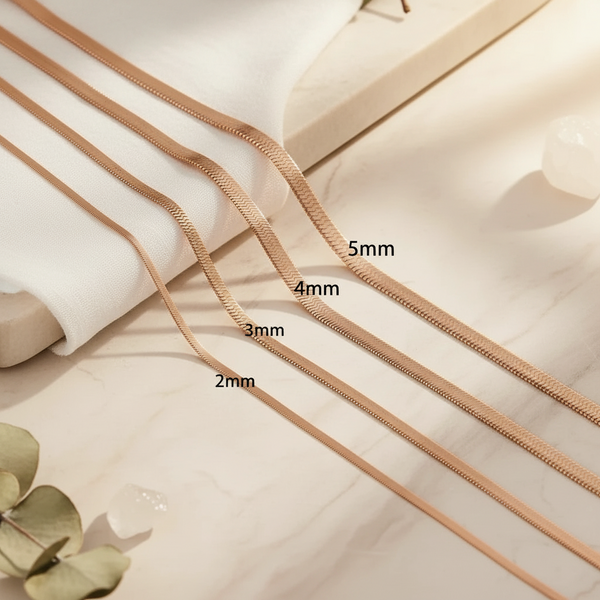 3 mm flache Schlangenkette aus Edelstahl – Gold, Silber, Roségold, Schwarz oder Rainbow