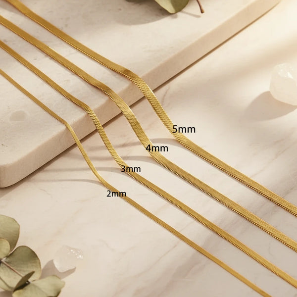 3 mm flache Schlangenkette aus Edelstahl – Gold, Silber, Roségold, Schwarz oder Rainbow