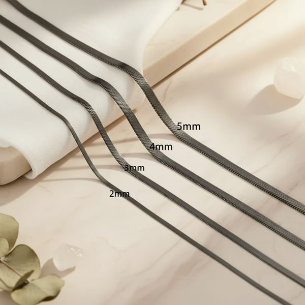 3 mm flache Schlangenkette aus Edelstahl – Gold, Silber, Roségold, Schwarz oder Rainbow